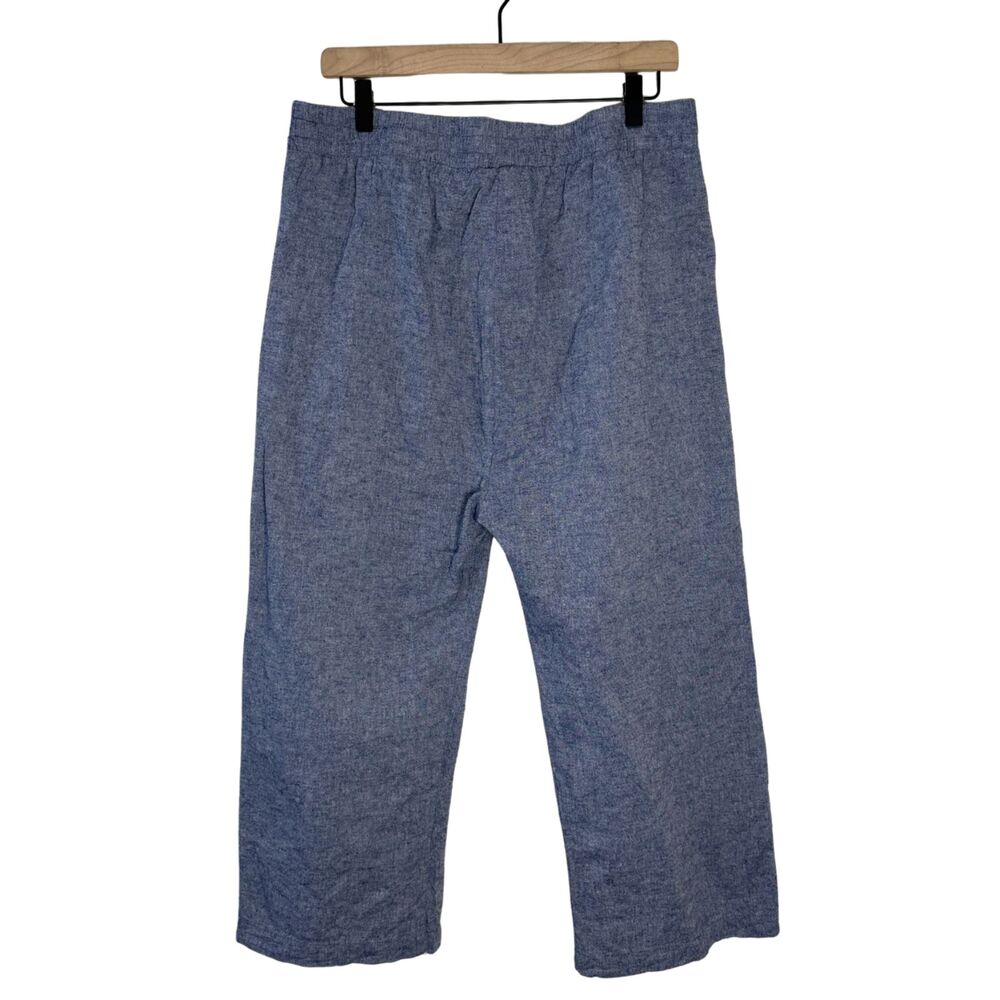 Hester & Orchard Linen Blend Blue High Rise Cropped Wide Leg Pull On Pants Sz L - Picture 3 of 4